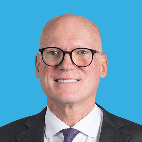 David Leahy large square photo on blue background